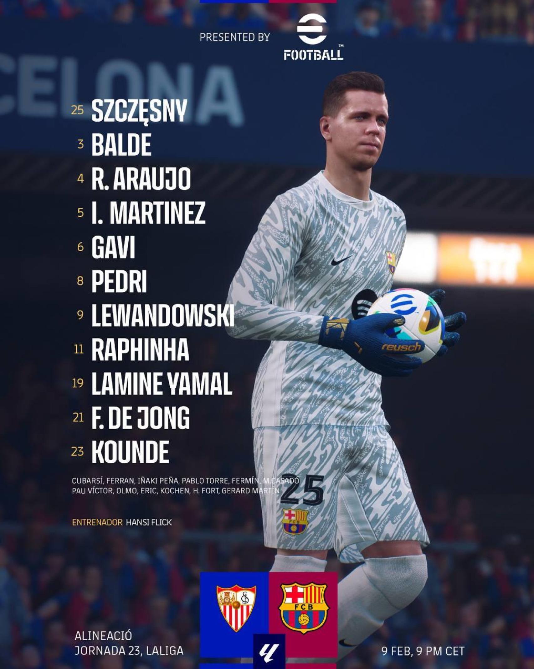 La alineación del Barça para el partido contra el Sevilla en Liga