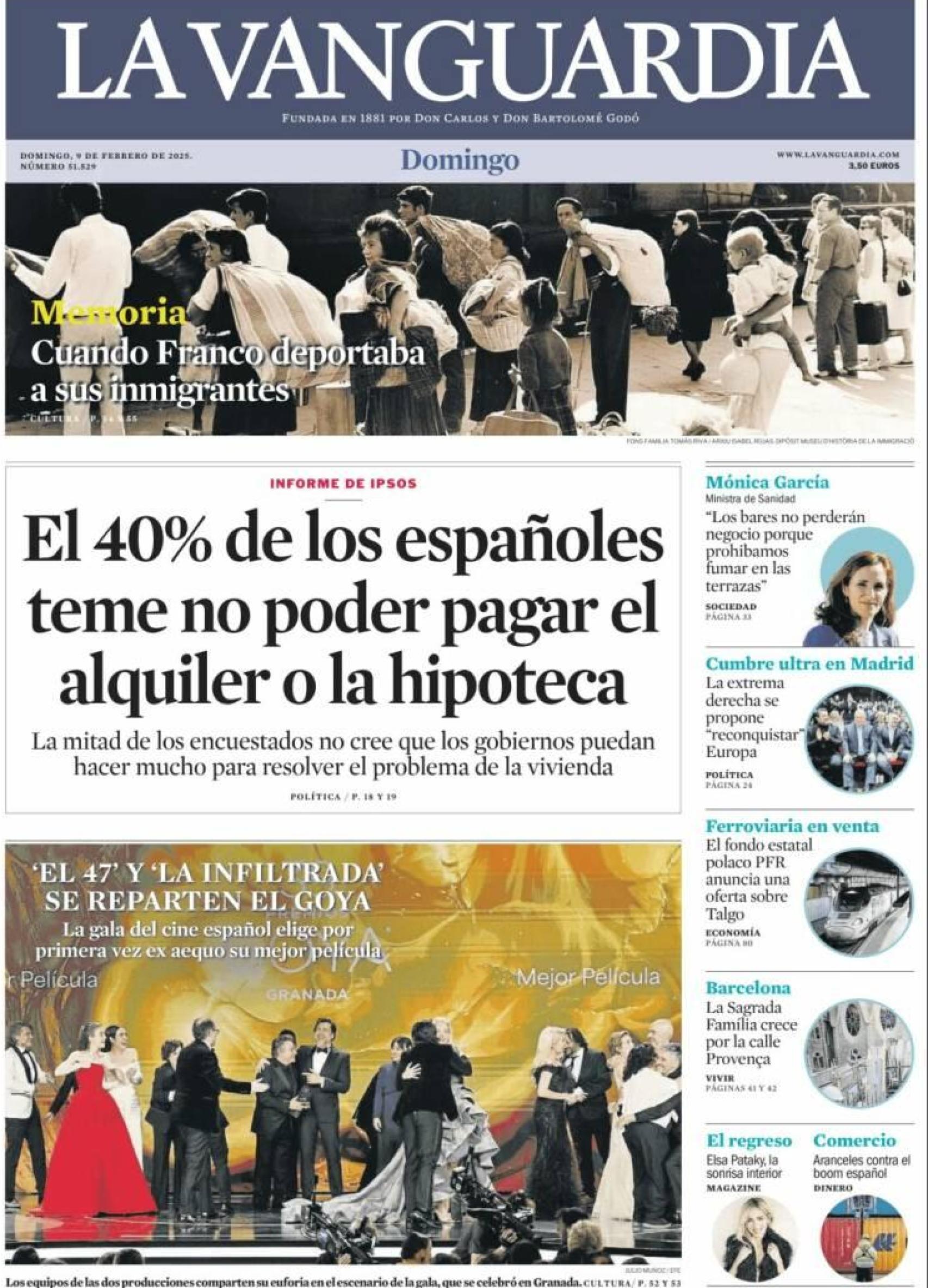 La vanguardia este domingo, 9 de febrero