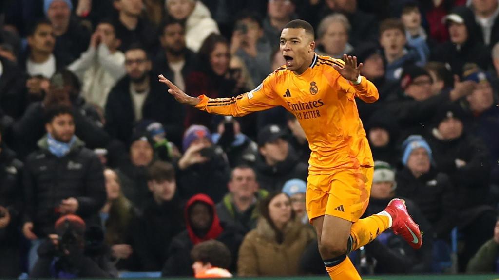 La celebración de Mbappé tras anotar un gol contra el City