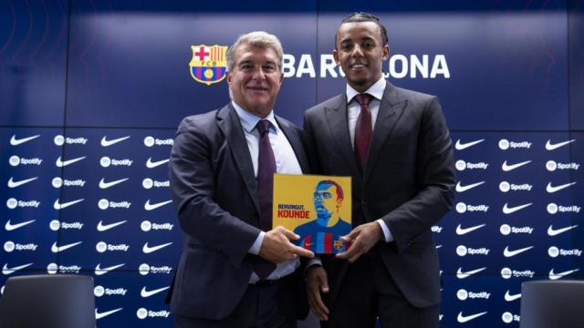 Joan Laporta, presidente del Barça, en la presentación de Jules Koundé