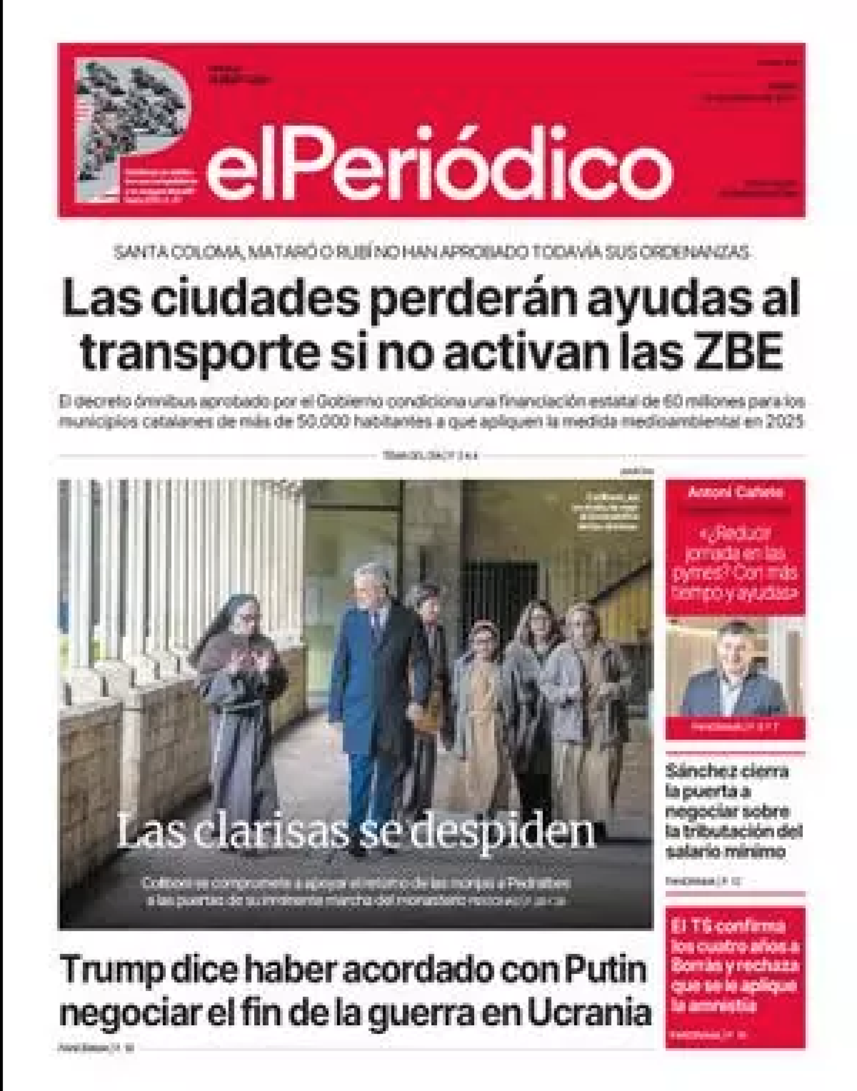 Portada de El Periódico a 13 de febrero de 2025