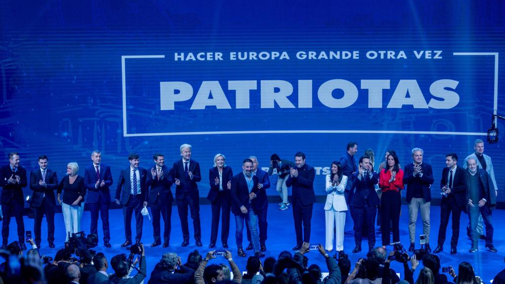 Participantes durante la cumbre ‘Patriots’; entre ellos, Santiago Abascal, Marine le Pen, Matteo Salvini y Viktor Orban