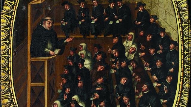 Alumnos recibiendo clases en un aula de la Universidad de Salamanca (1614) Martín Cervera