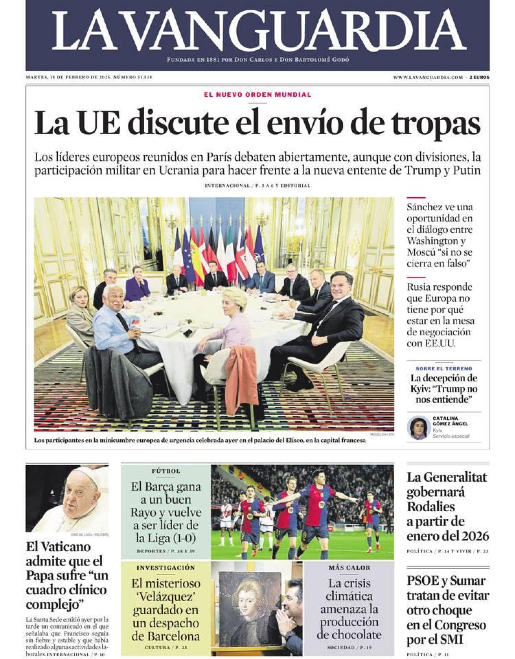 Portada de La Vanguardia este martes 18 de febrero de 2025