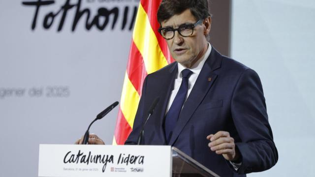 El presidente de la Generalitat de Cataluña, Salvador Illa, durante una conferencia en el Paraninfo de la Escuela Industrial de Barcelona