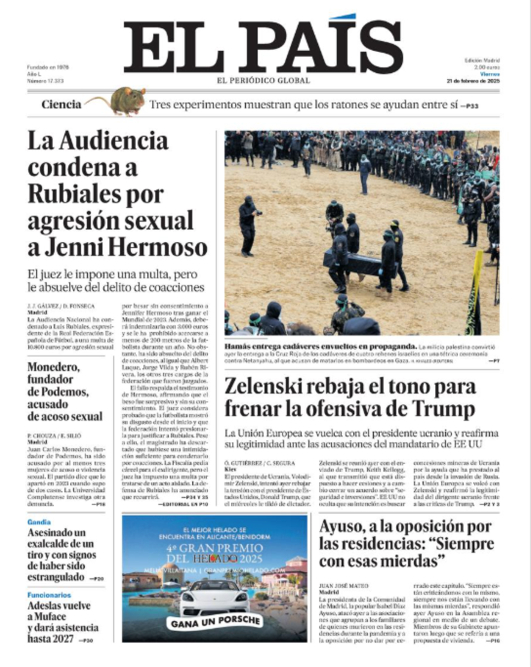 Portada El País 21 de febrero de 2025