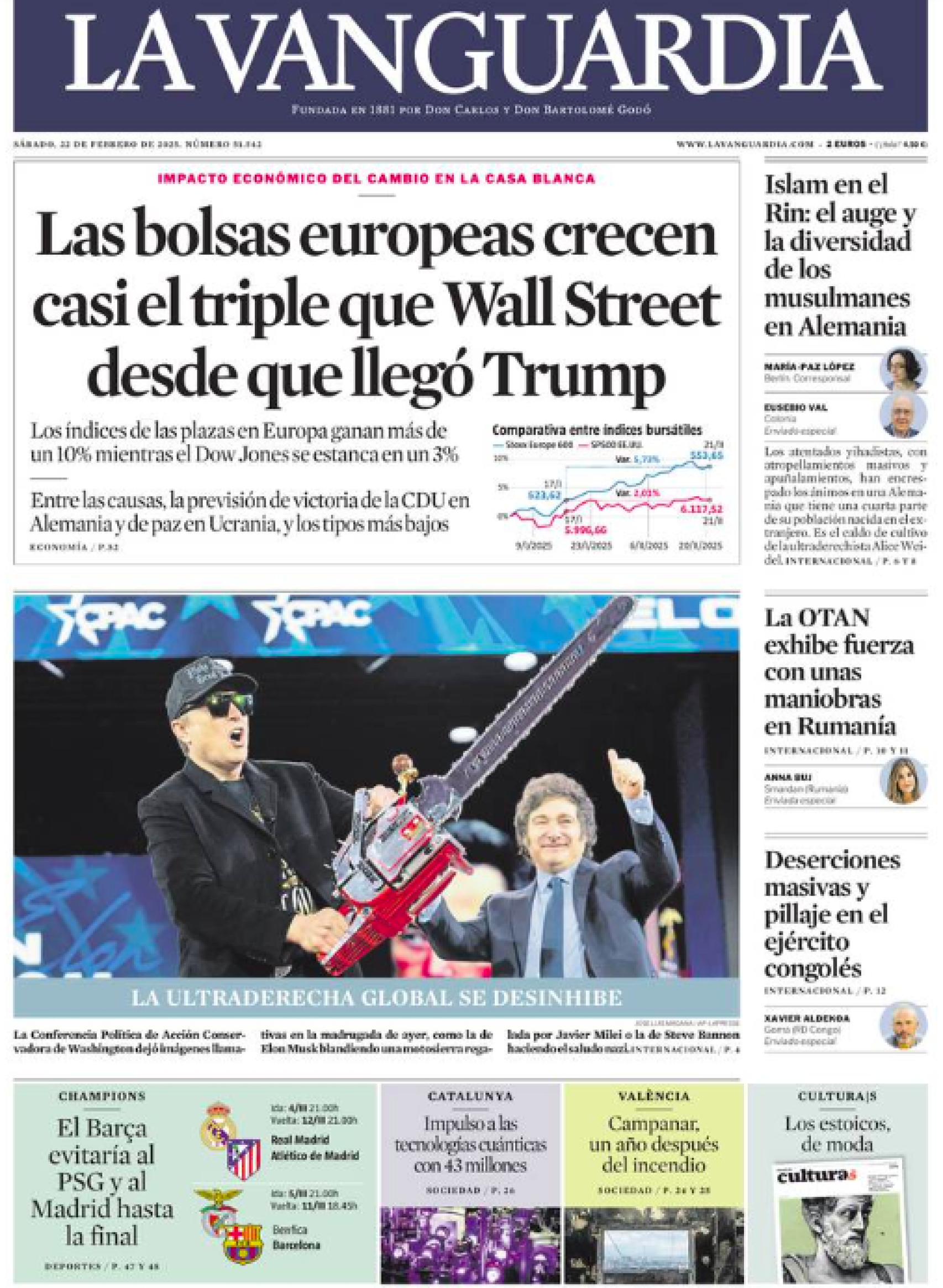 Portada de La Vanguardia 22 de febrero 2025