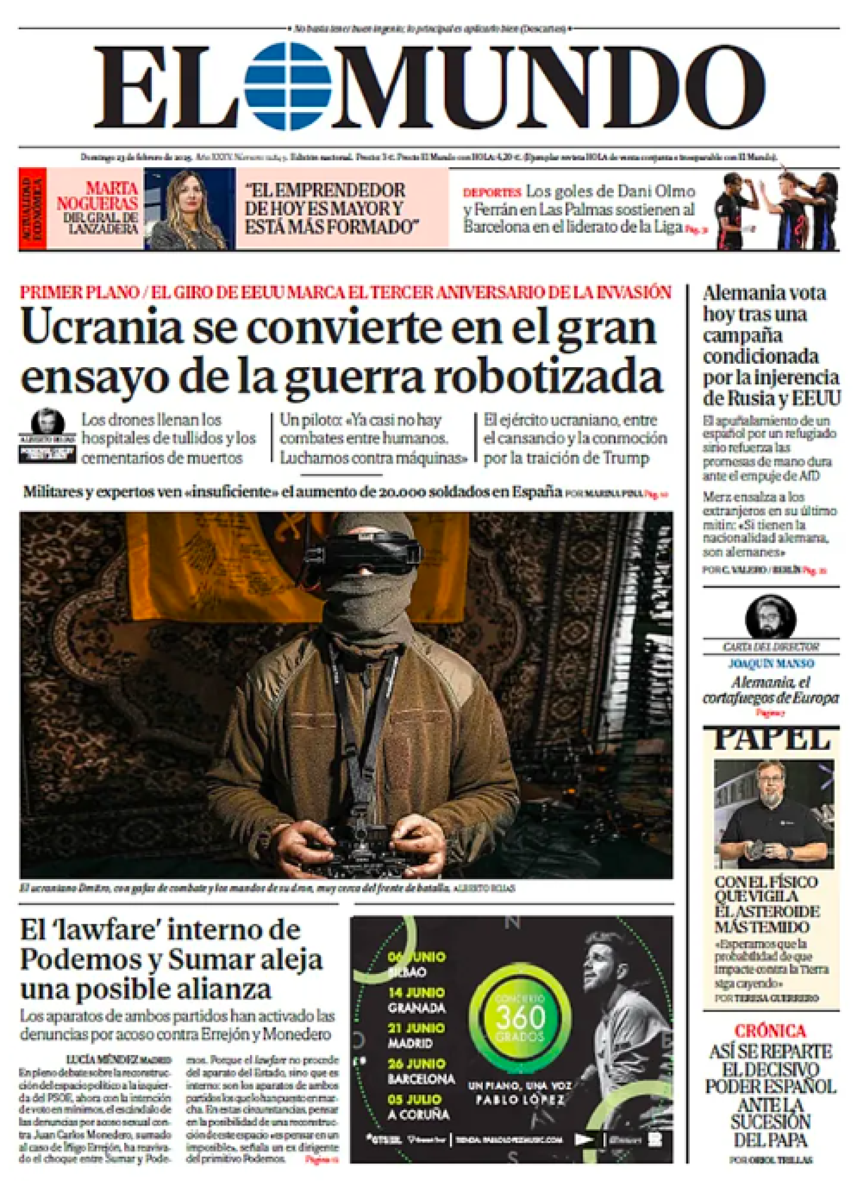 Portada de El Mundo a 23 de febrero de 2025