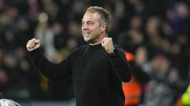 Hansi Flick celebra un gol del Barça contra el Atlético de Madrid en Copa del Rey