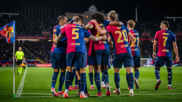 El Barça celebra el gol de Iñigo Martínez contra el Atlético de Madrid