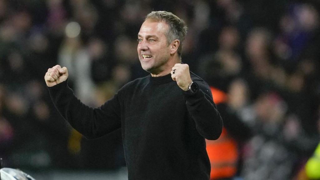 Hansi Flick celebra un gol del Barça contra el Atlético de Madrid en Copa del Rey