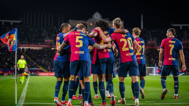 El Barça celebra el gol de Iñigo Martínez contra el Atlético de Madrid