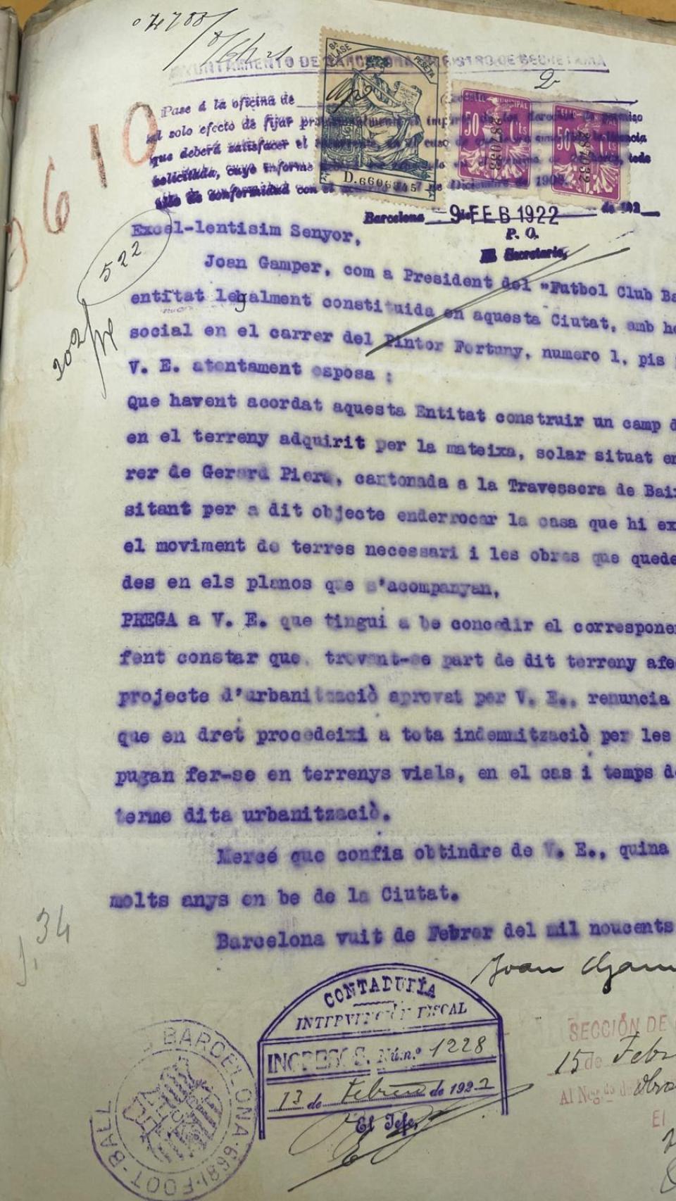 Escritura de compra de los terrenos de Les Corts