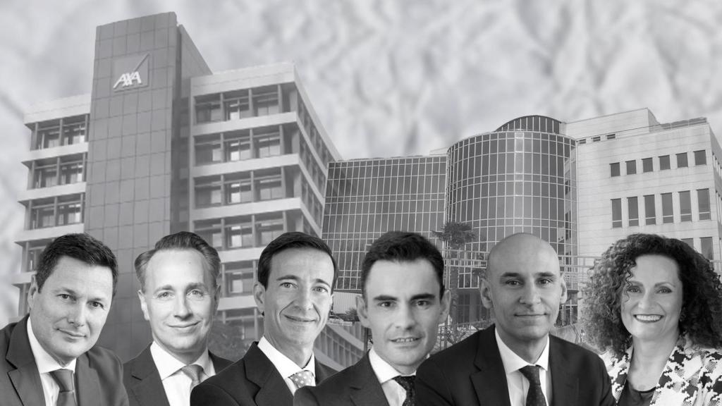 Alfonso ('dircom); Buberl (CEO global); Alba (Operaciones); De la Serve (CFO); Fuentes (RRHH) y Olga Sánchez, CEO de Axa