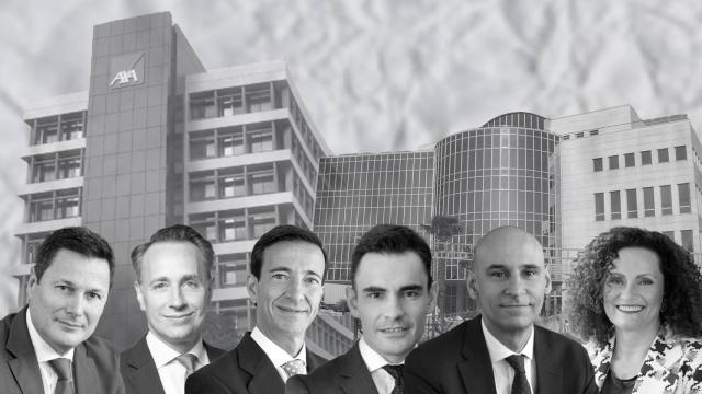 Alfonso ('dircom); Buberl (CEO global); Alba (Operaciones); De la Serve (CFO); Fuentes (RRHH) y Olga Sánchez, CEO de Axa