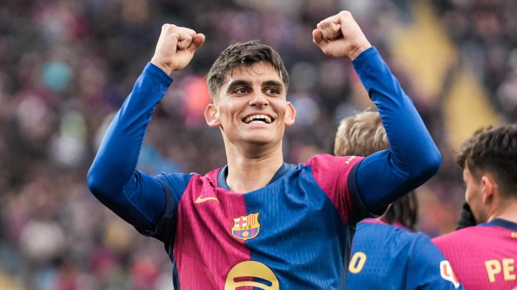 L'alegria de Gerard Martín després de marcar el seu primer gol amb el Barça