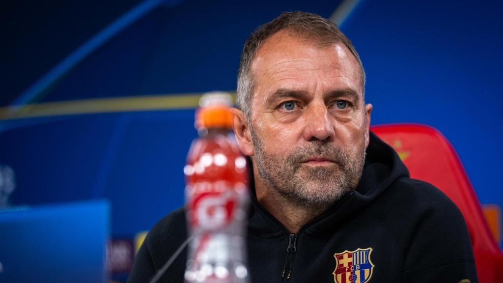 Hansi Flick, durante la rueda de prensa del Benfica-Barça de Champions