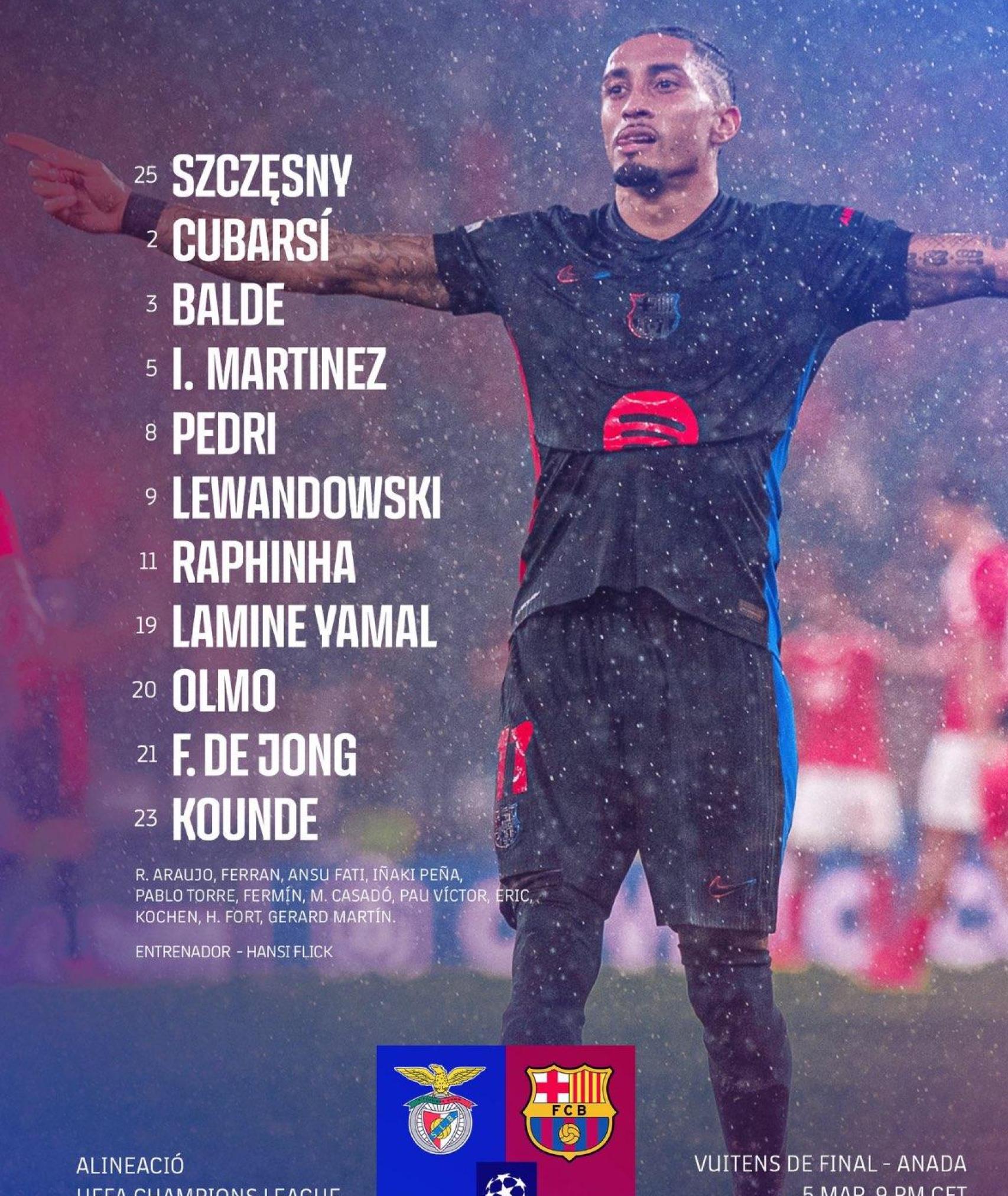 La alineación del Benfica-Barça