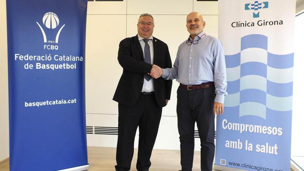 Albert Tarrats (d), ya en Clínica Girona, anunciando un convenio de colaboración