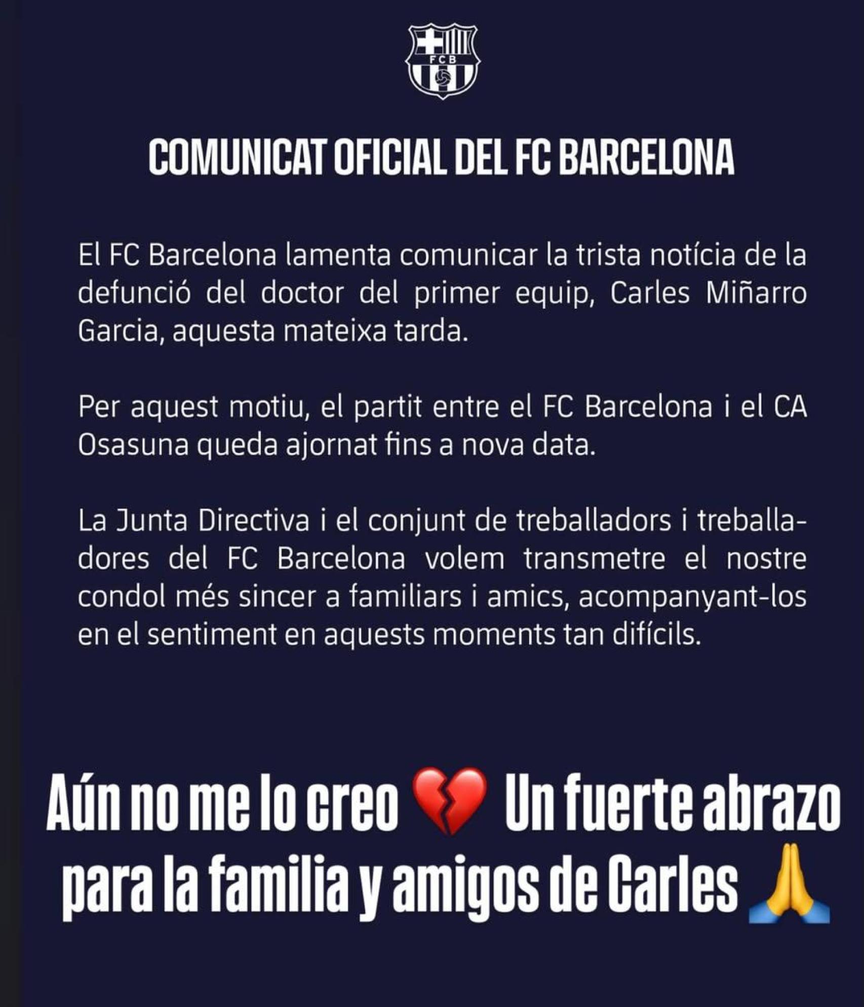 Pedri da sus condolencias a la familia del doctor Carles Miñarro, fallecido en el hotel Melià de Pedralbes