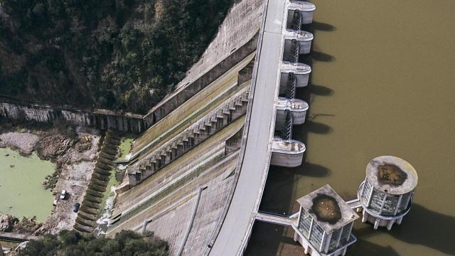 Vista aérea del pantano de Sau, en Vilanova de Sau (Barcelona) en febrero de 2025