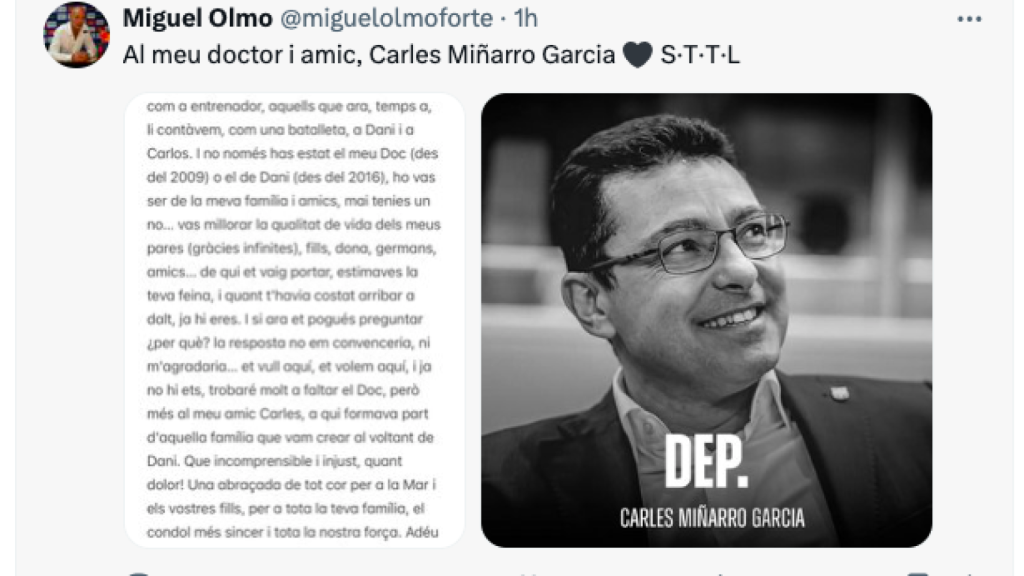 Tuit del padre de Dani Olmo al doctor Miñarro