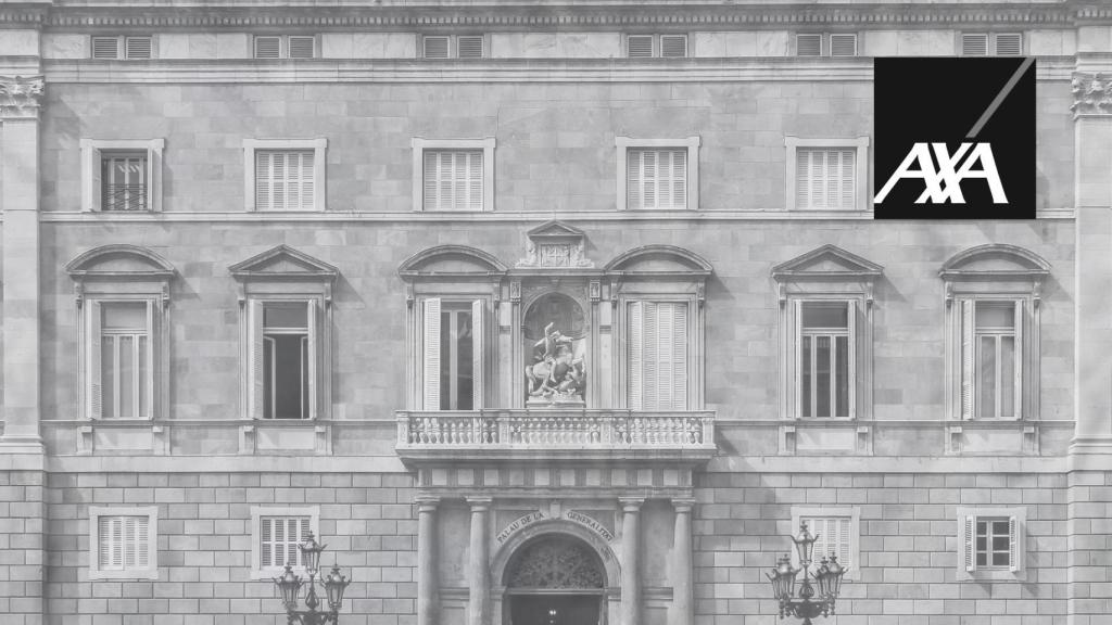 Fotomontaje del Palau de la Generalitat con el logotipo de AXA