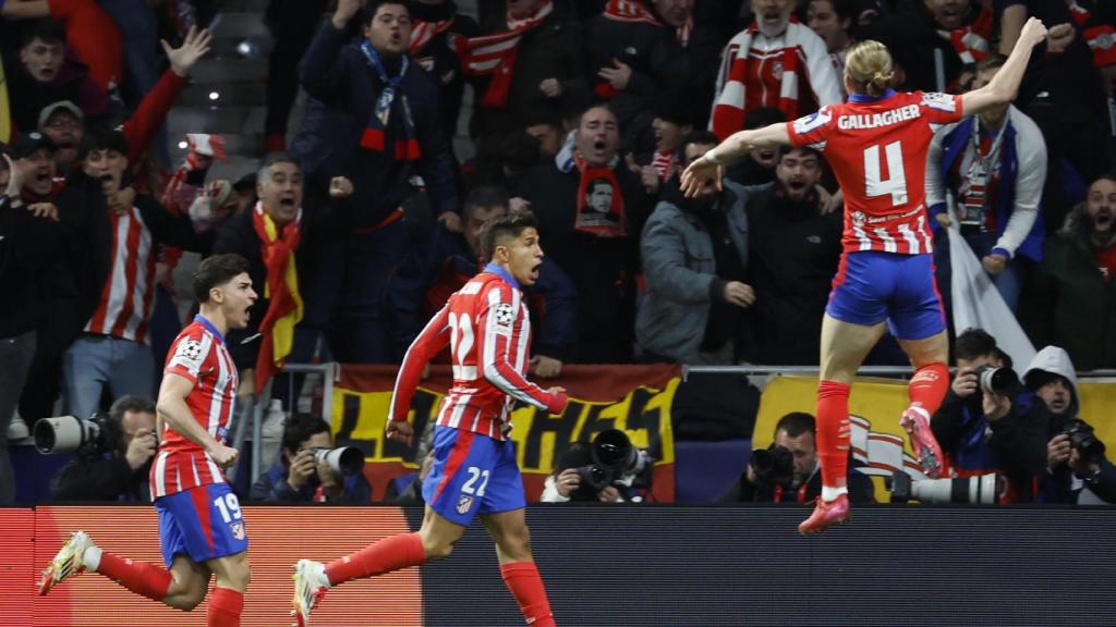 Gallagher festeja su gol anotado contra el Real Madrid en el Metropolitano