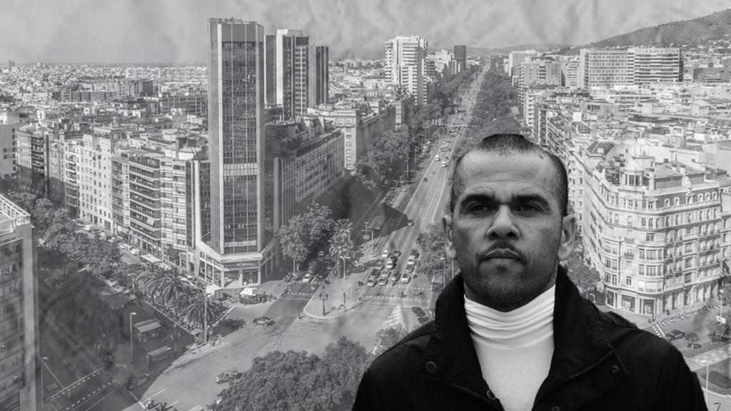 Fotomontaje de Dani Alves y la plaza Francesc Macià de fondo