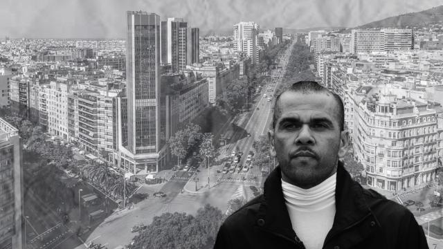Fotomontaje de Dani Alves y la plaza Francesc Macià de fondo