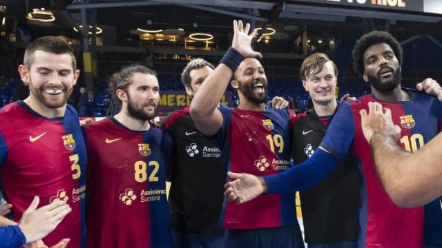 La alegría del Barça de balonmano tras ganar al Kolstad en la Champions League