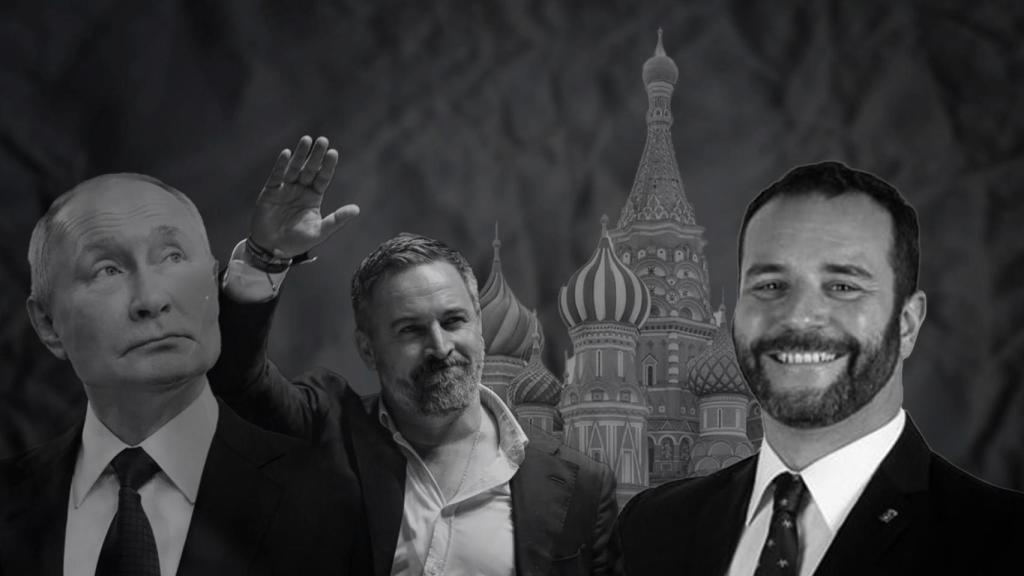Fotomontaje de Jordi de la Fuente, Santiago Abascal y Vladimir Putin