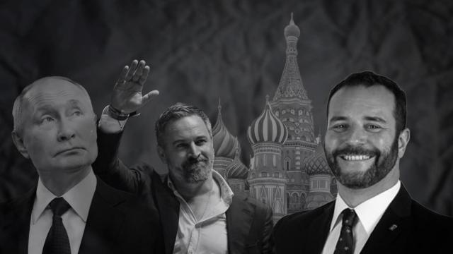 Fotomontaje de Jordi de la Fuente, Santiago Abascal y Vladimir Putin