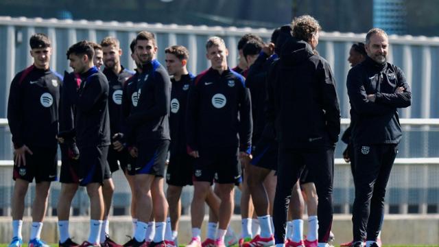 Los jugadores del Barça, en el entrenamiento previo al partido de Liga contra el Atlético de Madrid