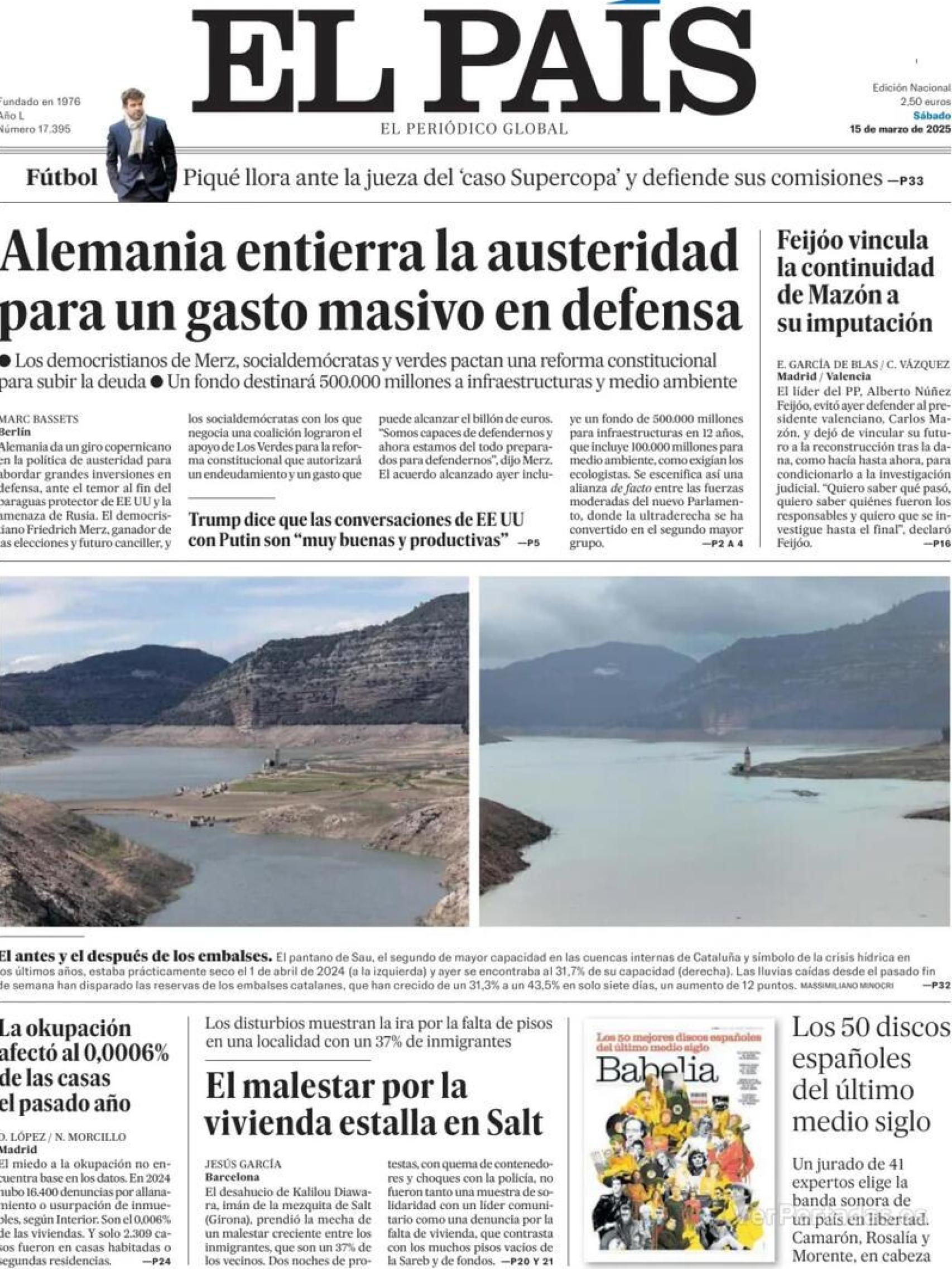 Portada de El País, 15 de marzo de 2025