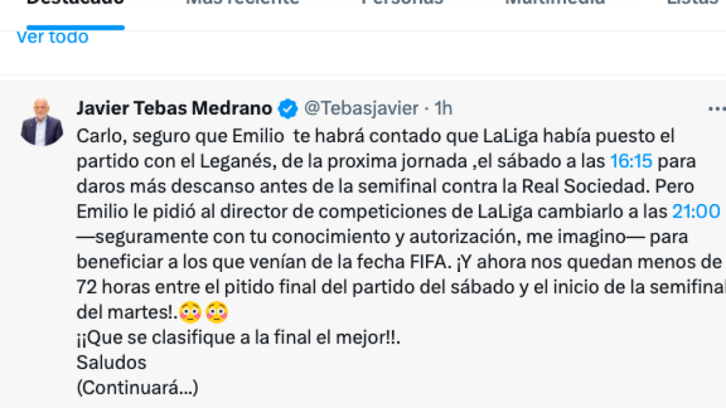 Tuit de Javier Tebas