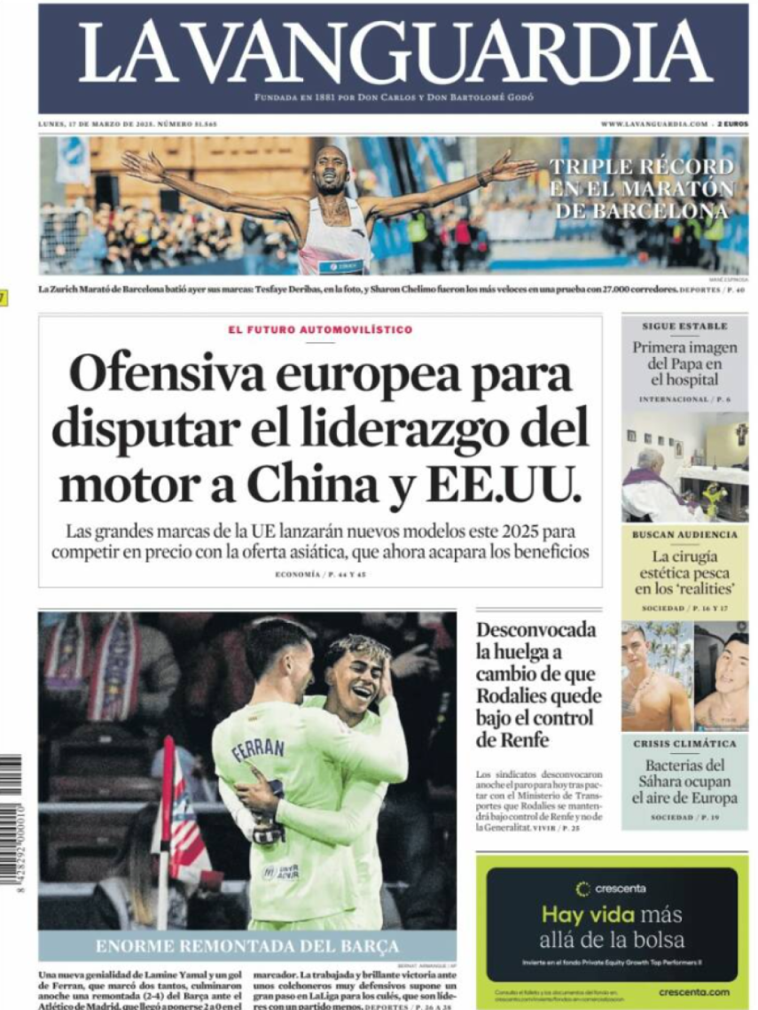 Portada de 'La Vanguardia' del 17 de marzo del 2025