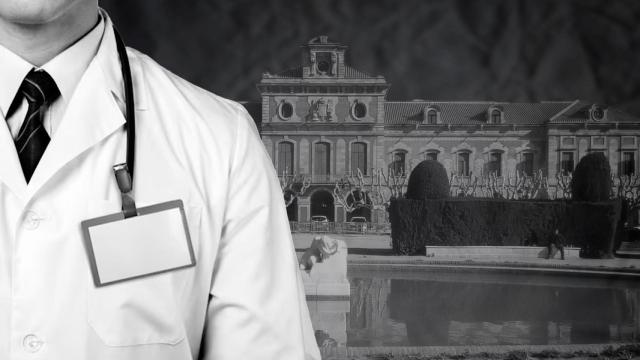 Imagen de un fotomontaje con la imagen del Parlament de Cataluña y una bata de médico