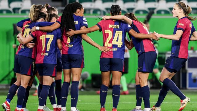 El Barça Femenino celebra el gol de Ewa Pajor ante su exequipo, el Wolfsburgo, en la Champions League