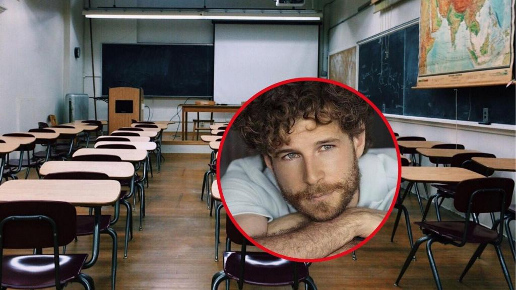 Fotomontaje de Álvaro Cervantes y la clase de un colegio