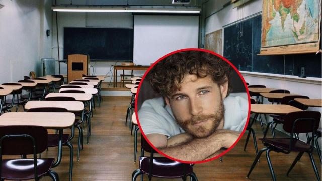 Fotomontaje de Álvaro Cervantes y la clase de un colegio