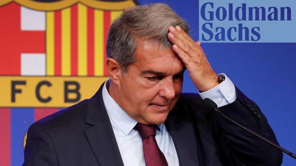 El presidente del Barça, Joan Laporta, en un montaje con Goldman Sachs