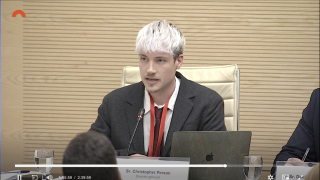 Christopher Daniel Person durante su comparecencia en el Parlament el jueves pasado