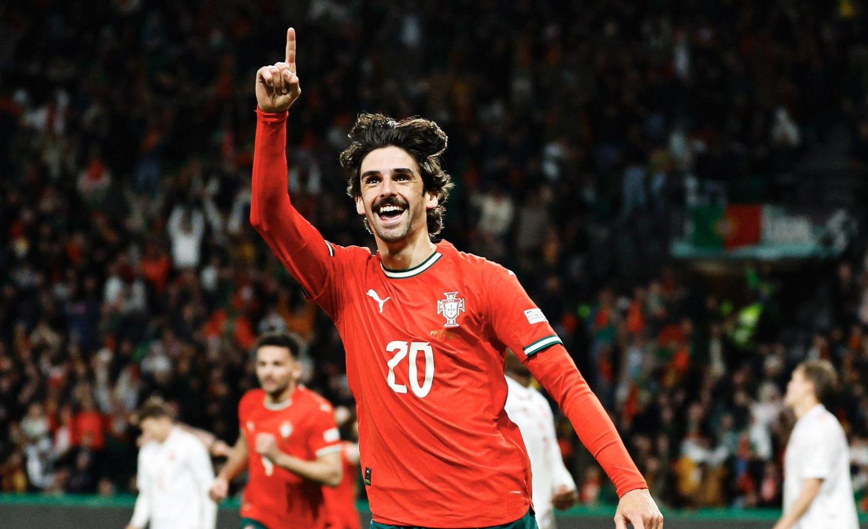 Trincao celebra un gol en el Portugal-Dinamarca de Nations League