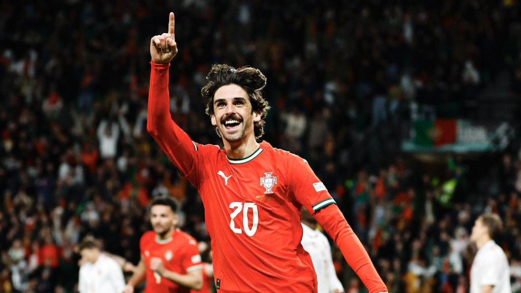 Trincao celebra un gol en el Portugal-Dinamarca de Nations League