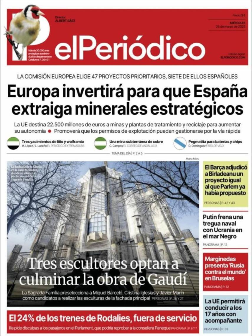 Portada de 'El Periódico' del 26 de marzo del 2025
