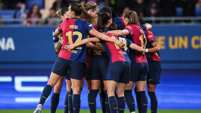 La piña del Barça Femenino en la celebración de un gol durante el triunfo de Champions League contra el Wolfsburgo