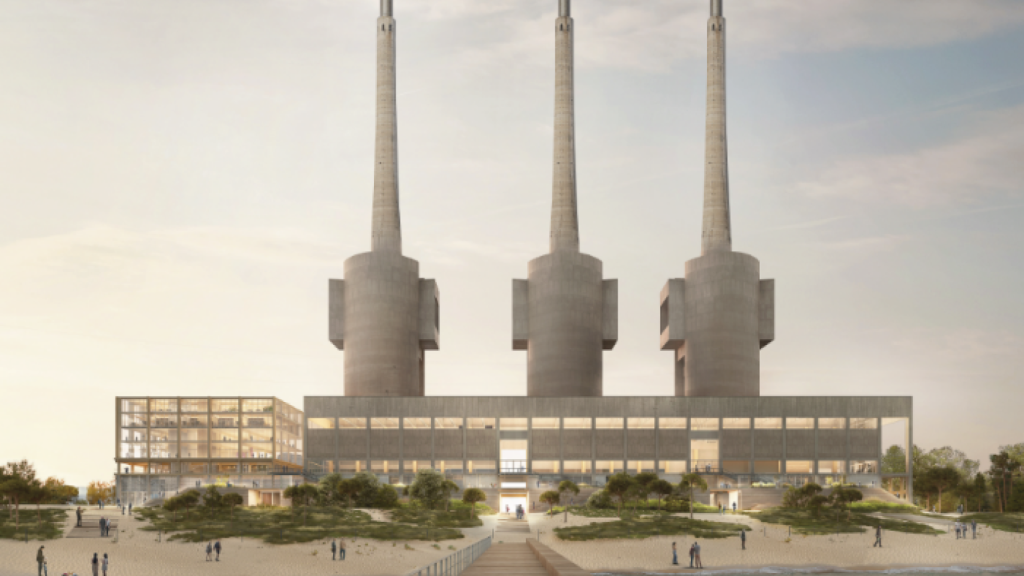 Vista de las Tres Chimeneas cuando se levante el 'hub' audiovisual proyectado por la Generalitat, el Consorcio del Besòs y la CCMA