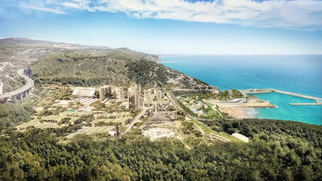 Render del proyecto de FCC en la antigua cementera de Vallcarca, en Sitges, que incluye un campus tecnológico, viviendas y hoteles