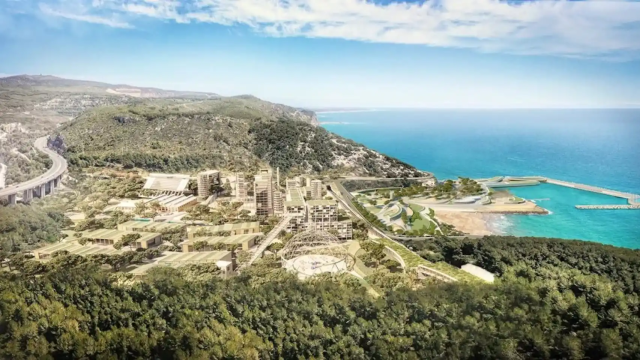 Render del proyecto de FCC en la antigua cementera de Vallcarca, en Sitges, que incluye un campus tecnológico, viviendas y hoteles